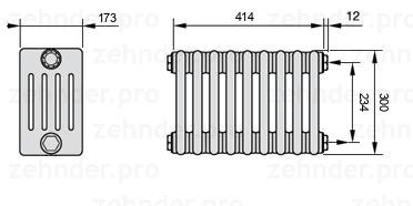 Схема (чертеж) Радиатор Zehnder Charleston 5030/9 №7610 Белый глянцевый RAL 9016